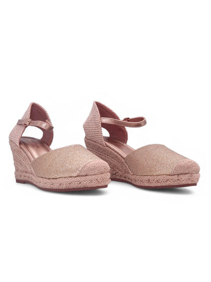 13051 - Sandalias de Cuña para Mujer en Color Nude Rosado con Brillo