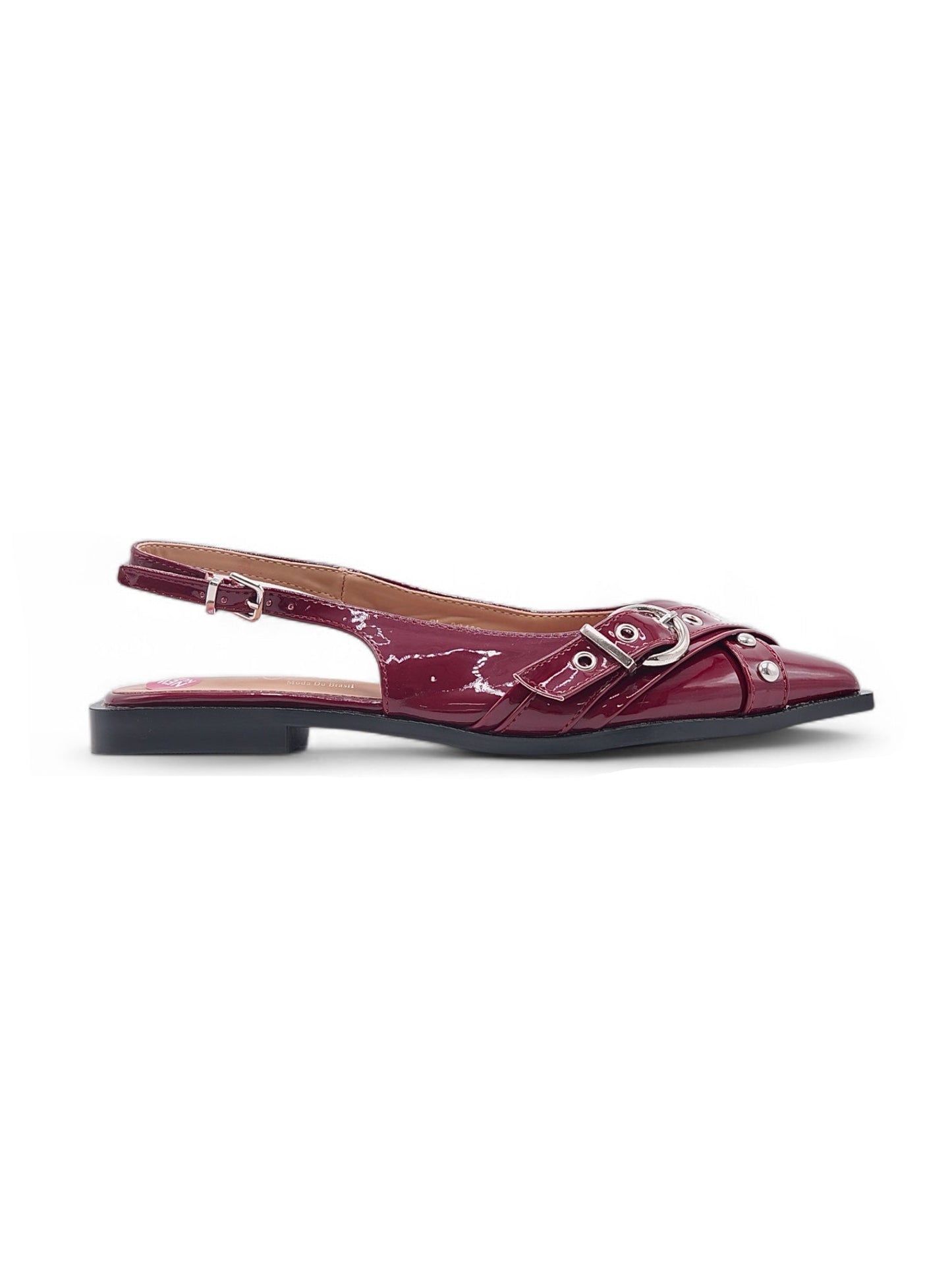 14096 - Zapatos Slingback en Charol Vino con Hebillas y Tachuelas