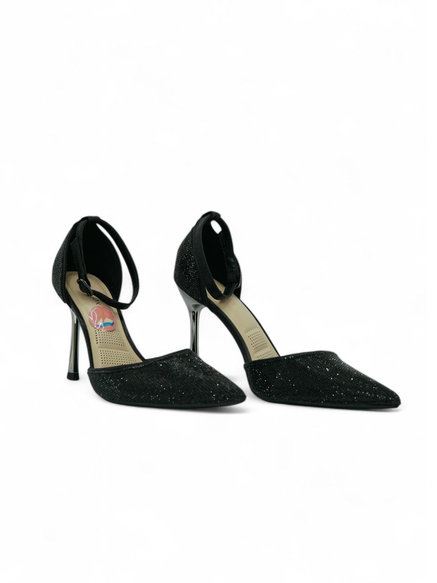 14261 – Tacones Negros con Brillos y Correa al Tobillo