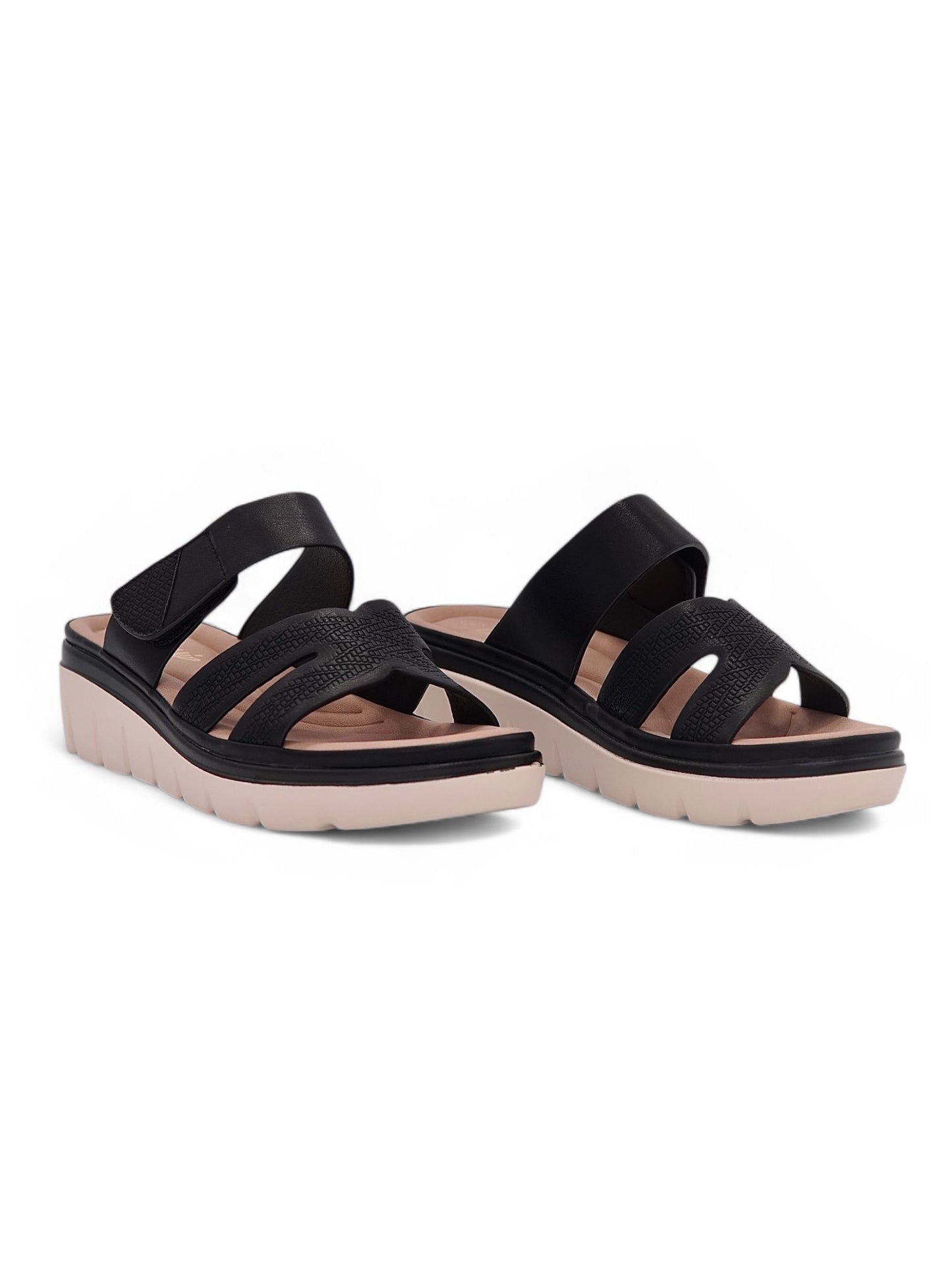 14032 - Sandalias Plataforma para Mujer en Negro con Tiras Anchas