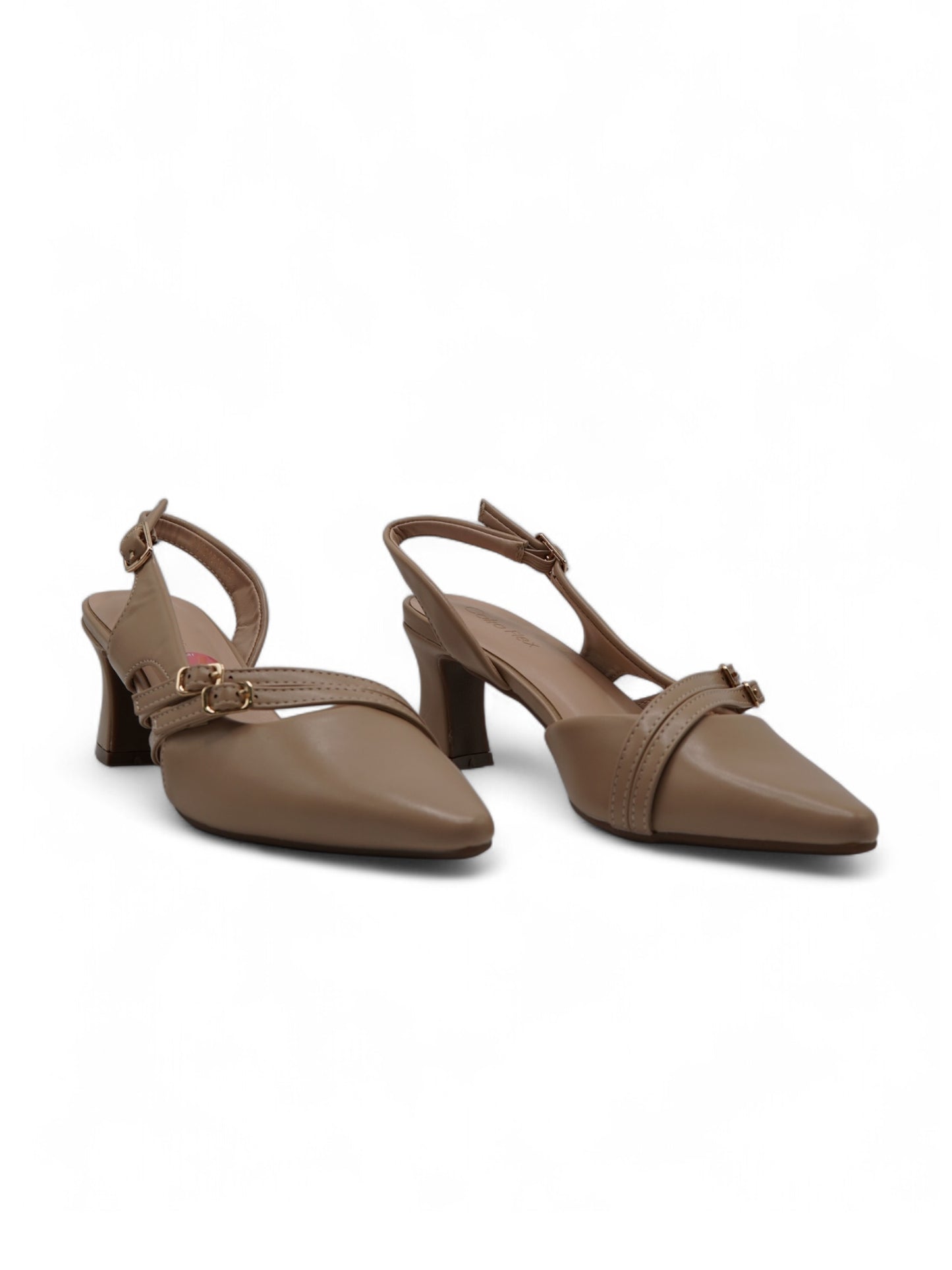 14249 – Zapatos Beige con Tacón Medio y Correas Cruzadas