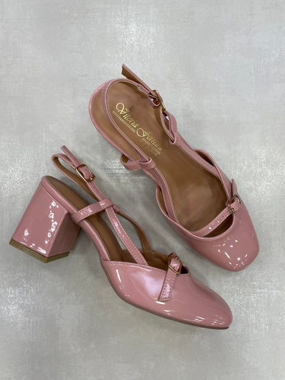 14430 – Zapatos de Tacón Rosa Empolvado con Correas Cruzadas