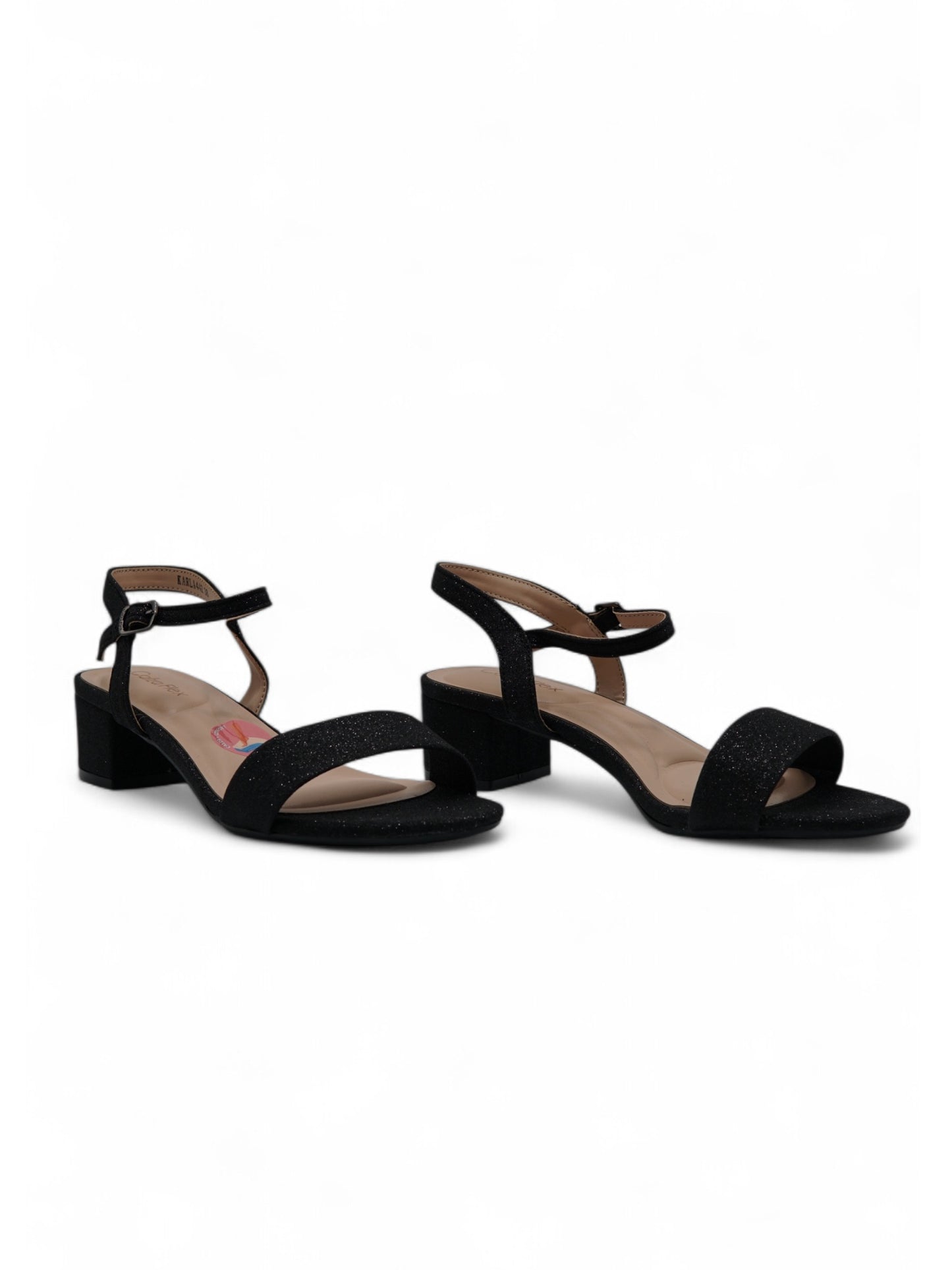 14246 – Sandalias negras con glitter y tacón bajo para dama