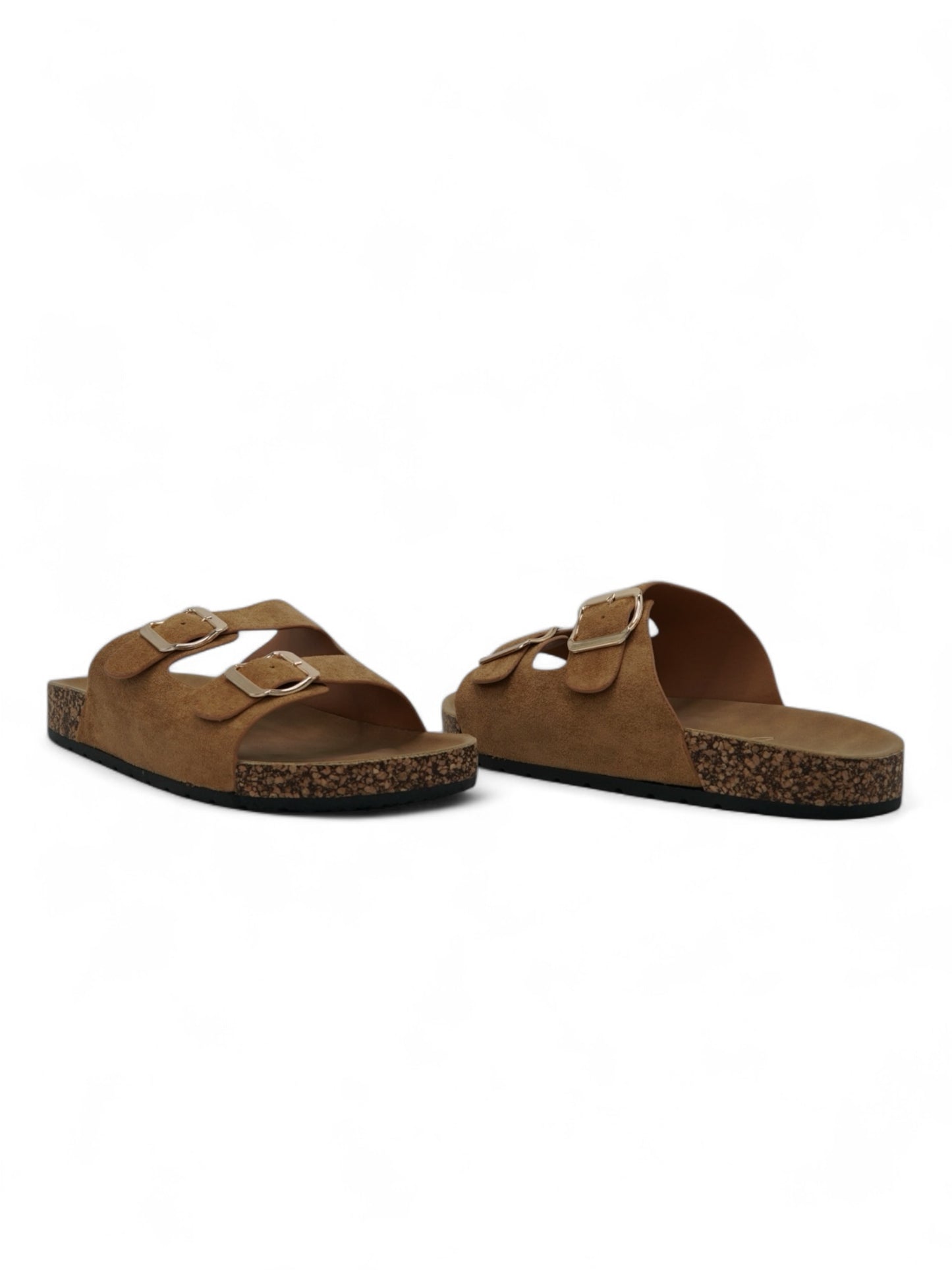 14310 – Sandalias Camel con Doble Hebilla y Suela de Corcho