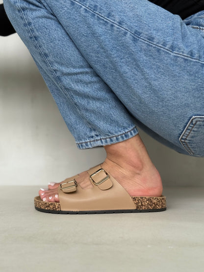 13987-Sandalias Planas de Mujer con Doble Hebilla