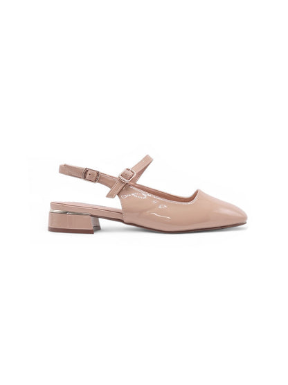 14061 - Zapatos Slingback Nude en Charol con Tacón Bajo