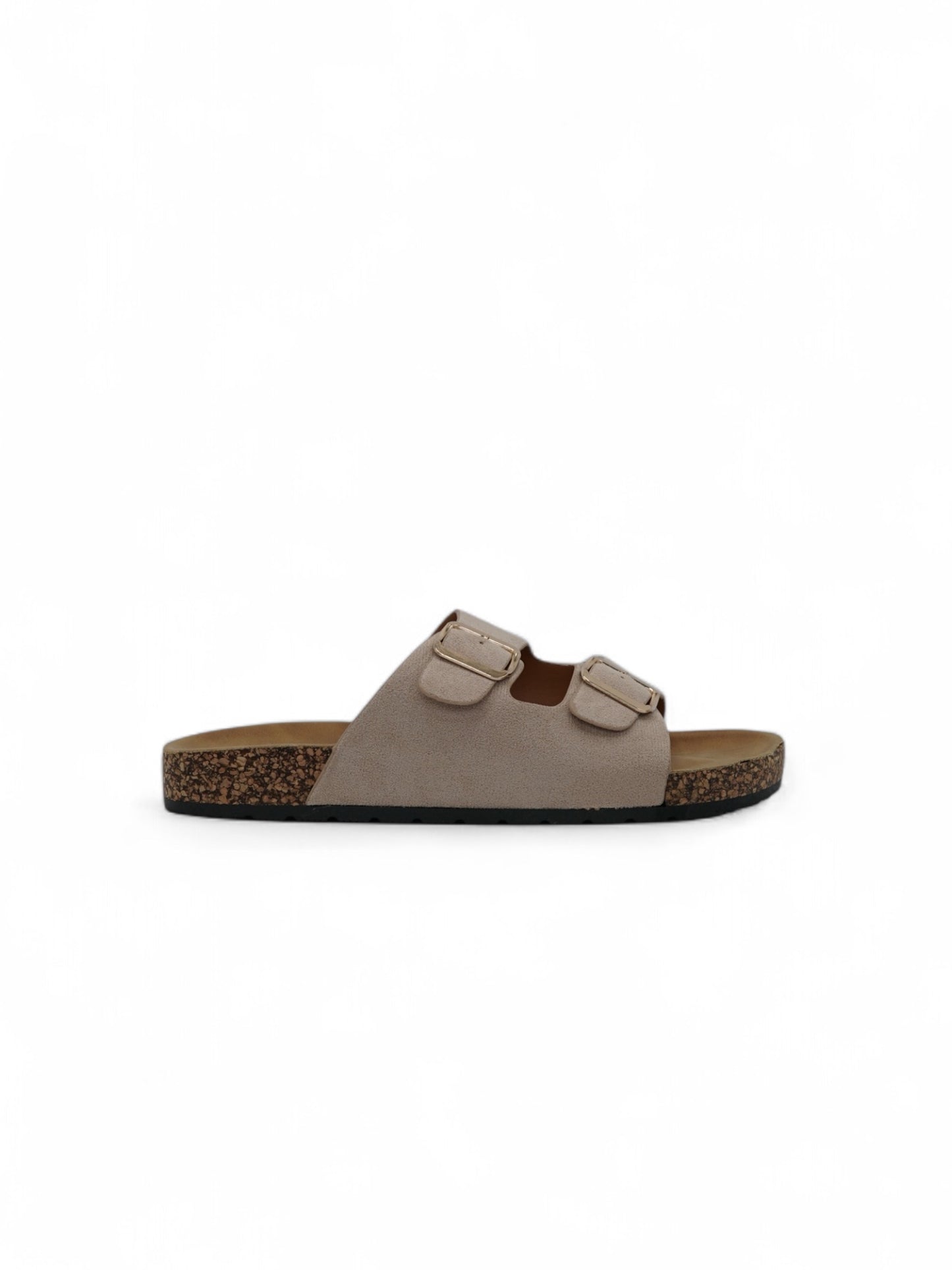14308 – Sandalias Beige con Doble Hebilla y Suela de Corcho