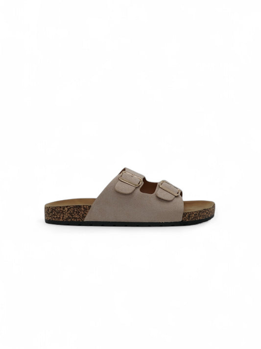 14308 – Sandalias Beige con Doble Hebilla y Suela de Corcho