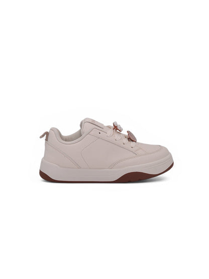 14139 - Tenis para Mujer en Beige con Suela Café y Dijes