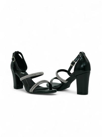 14331 – Sandalias Negras con Tacón Alto y Detalle Brillante