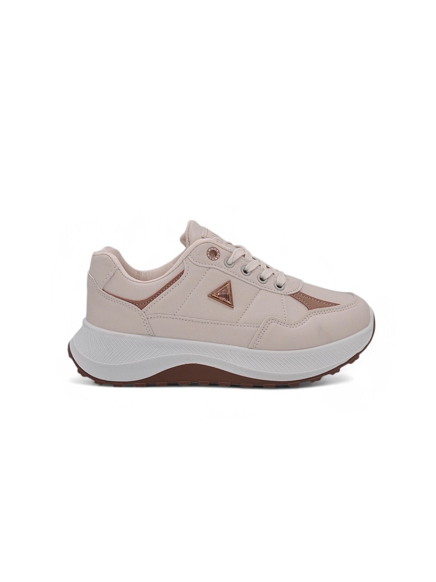 14145 - Tenis Chunky para Mujer en Beige con Detalles Café