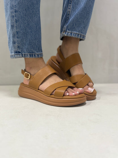 14027-Sandalias de Mujer con Plataforma y Doble Tira Cruzada