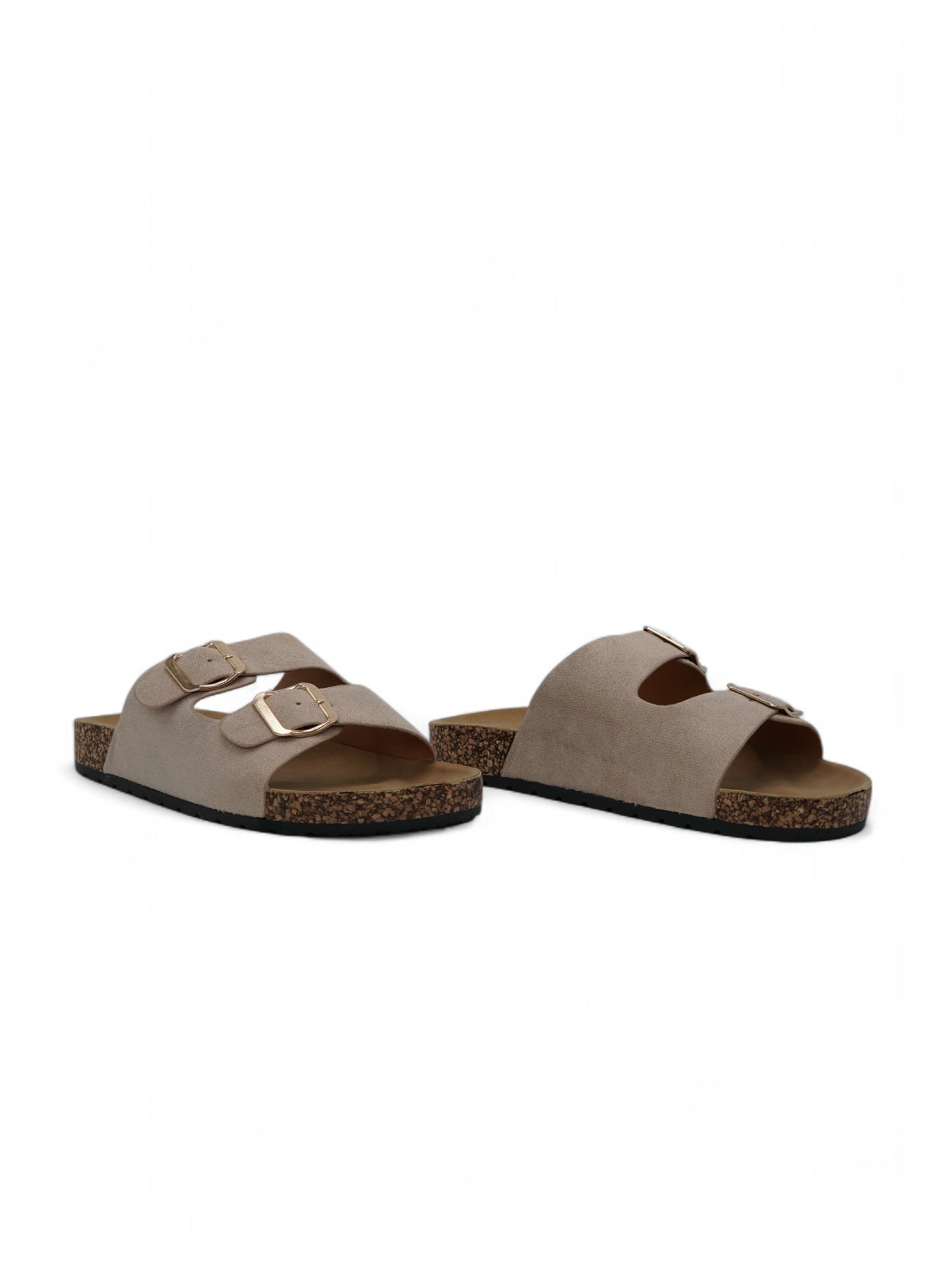 14308 – Sandalias Beige con Doble Hebilla y Suela de Corcho