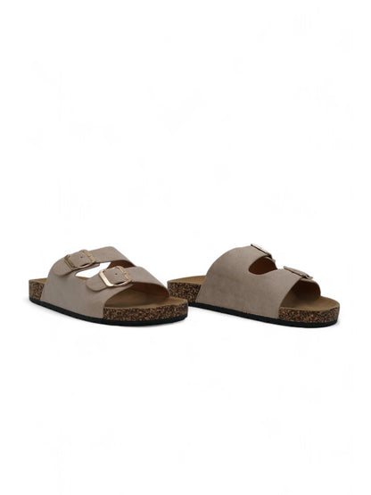 14308 – Sandalias Beige con Doble Hebilla y Suela de Corcho