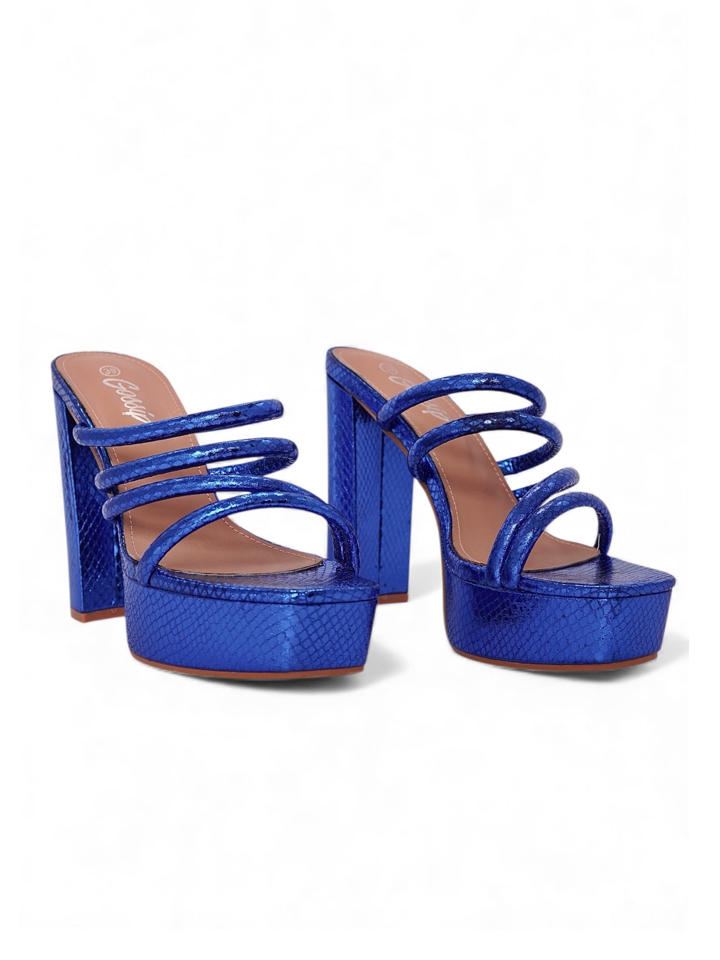 12006 - Sandalias para Mujer en Azul Metálico con Plataforma y Tiras