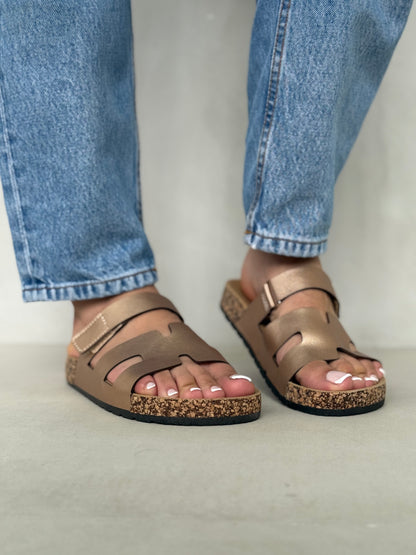 13992-Sandalias Planas de Mujer con Doble Hebilla