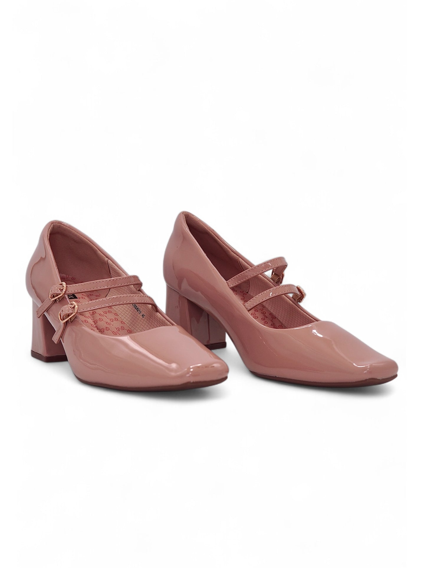 11295 - Zapatos Mary Jane para Mujer en Charol Nude Rosado con Doble Correa