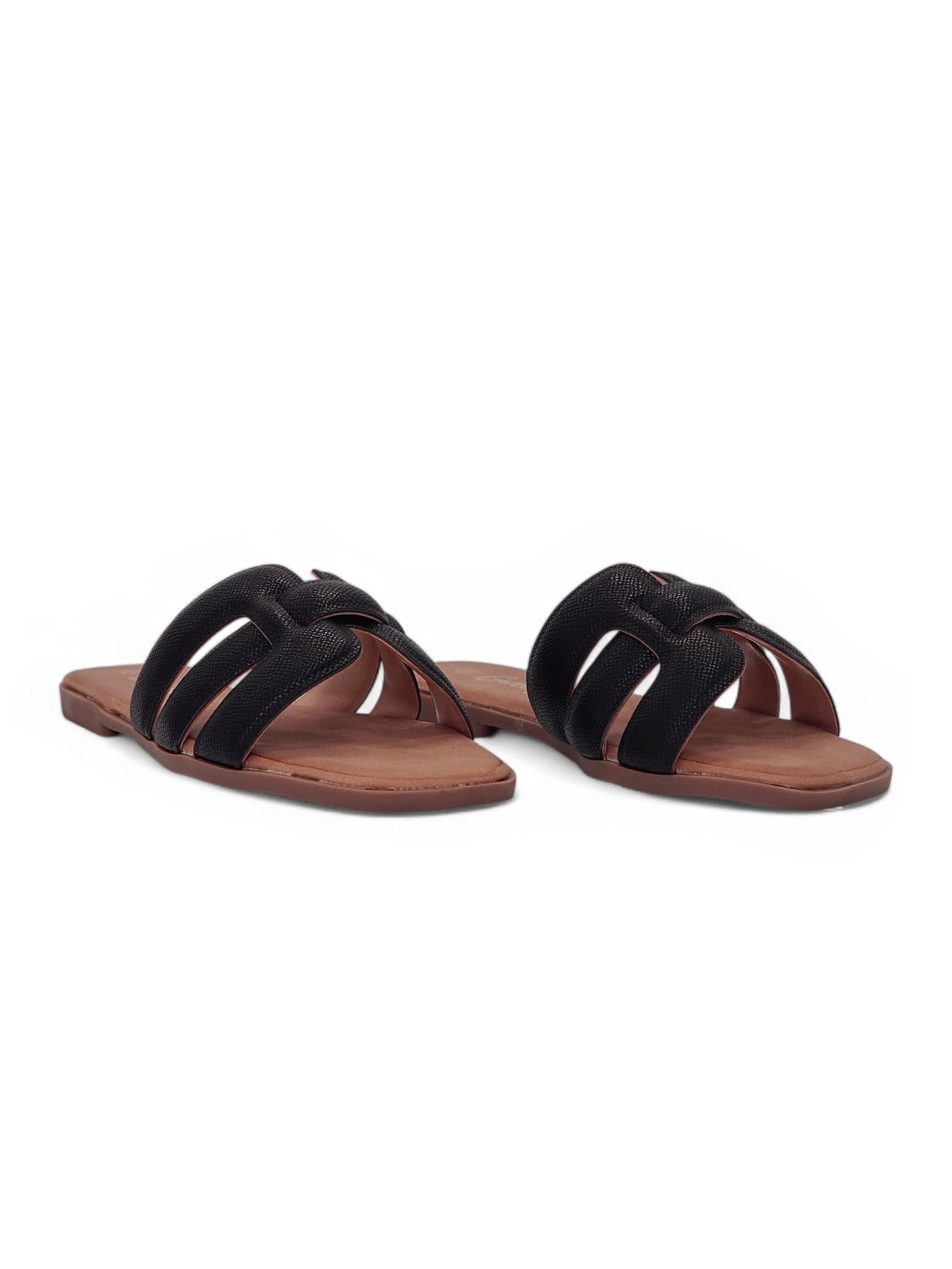 14041 - Sandalias Planas para Mujer en Negro con Tiras Acolchadas