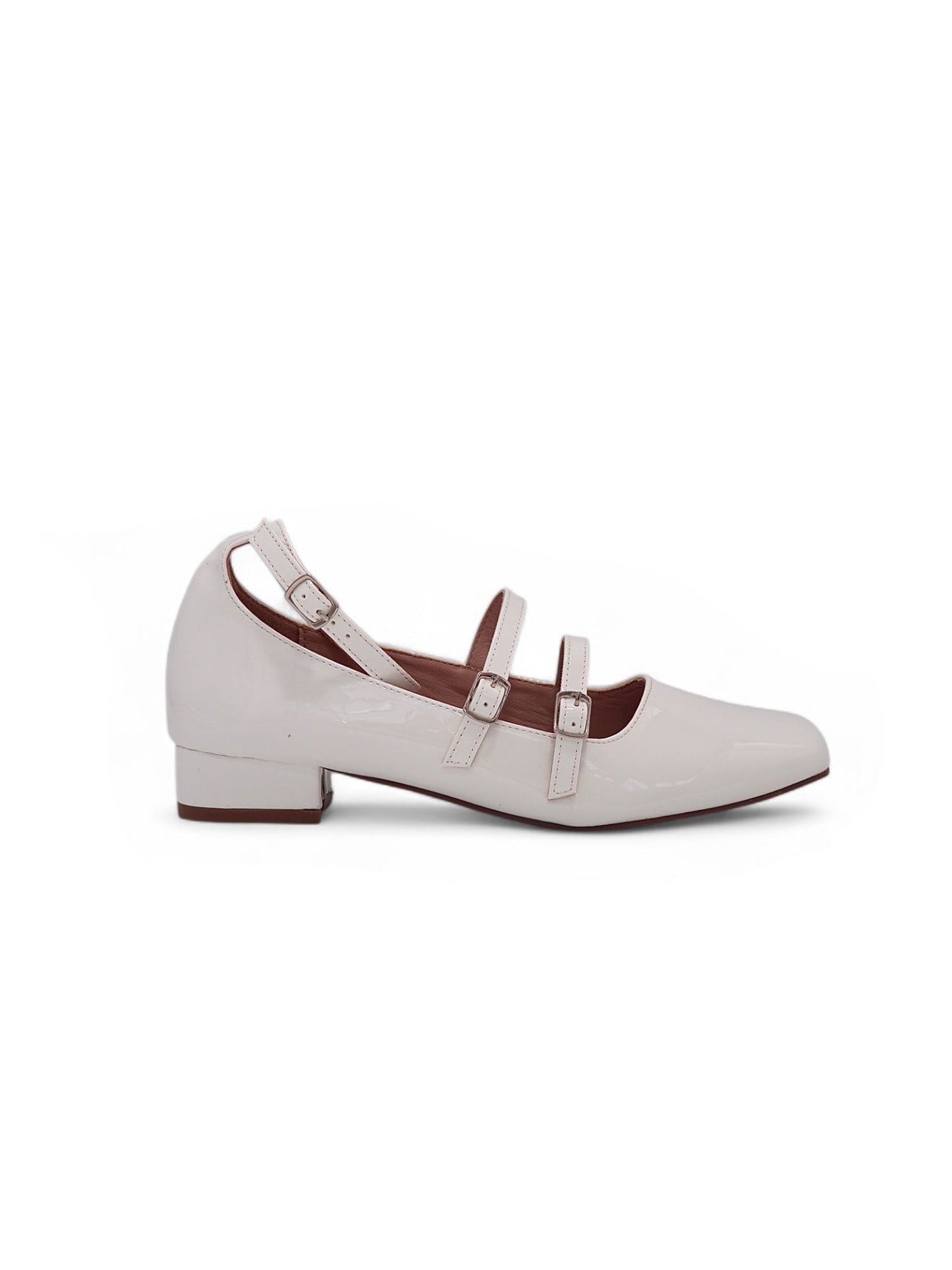 13592 - Zapatos Mary Jane para Mujer en Charol Blanco con Tacón Bajo