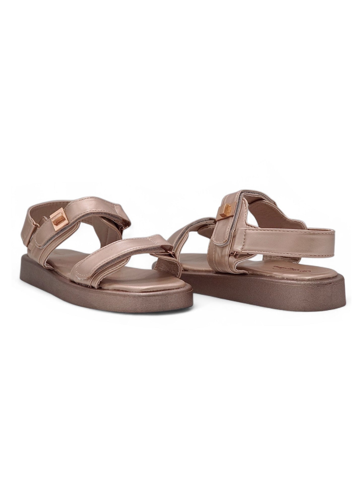 14046 - Sandalias Beige Metálicas con Broches Ajustables
