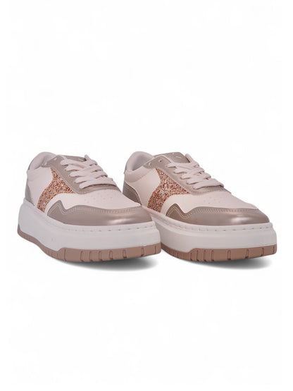 13561 - Tenis Urbanas para Mujer en Nude con Detalles Rosé y Brillantes
