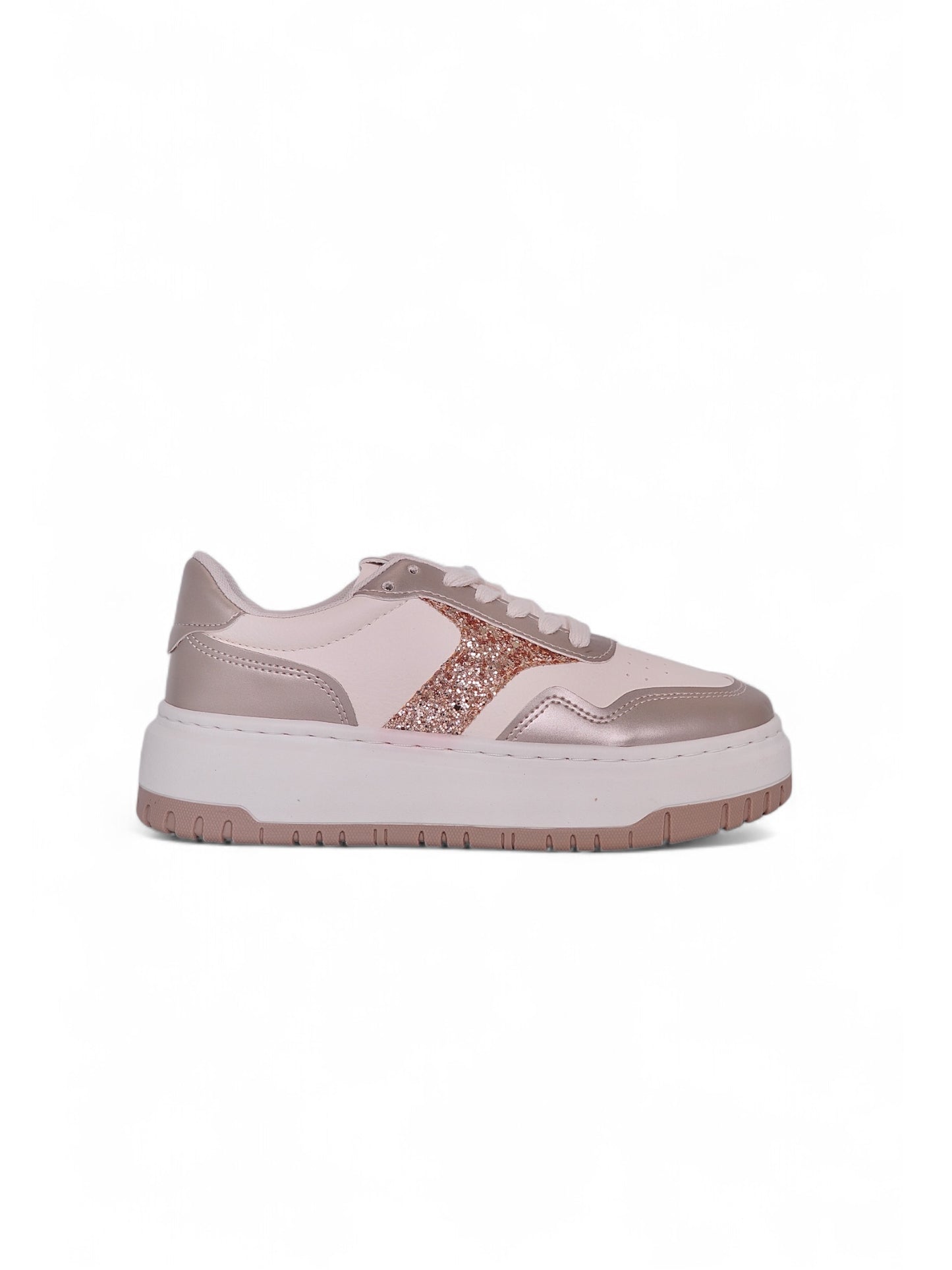 13561 - Tenis Urbanas para Mujer en Nude con Detalles Rosé y Brillantes