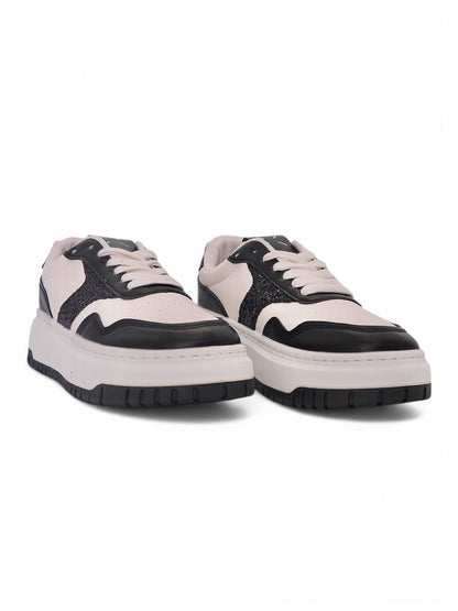 13559 - Tenis Urbanas para Mujer en Blanco y Negro con Detalles Texturizados