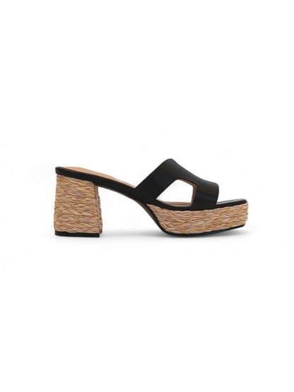 13755 – Sandalias de Tacón – Diseño Casual en Tonos Negro con Detalle Trenzado