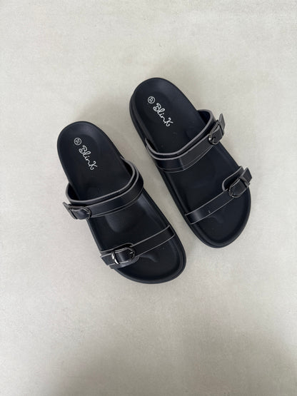 14484 – Sandalias Negras con Doble Hebilla y Suela Ergonómica