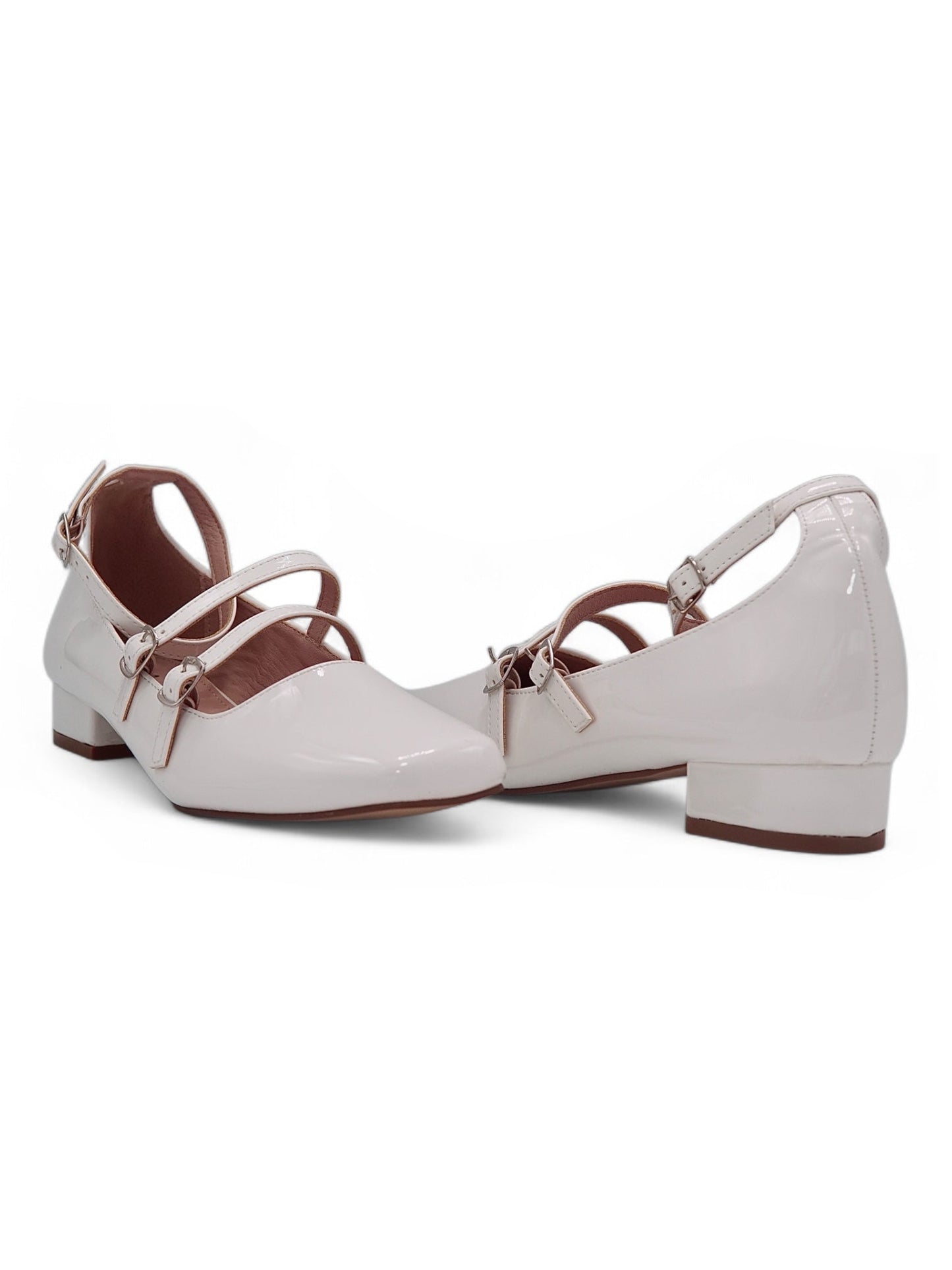 13592 - Zapatos Mary Jane para Mujer en Charol Blanco con Tacón Bajo