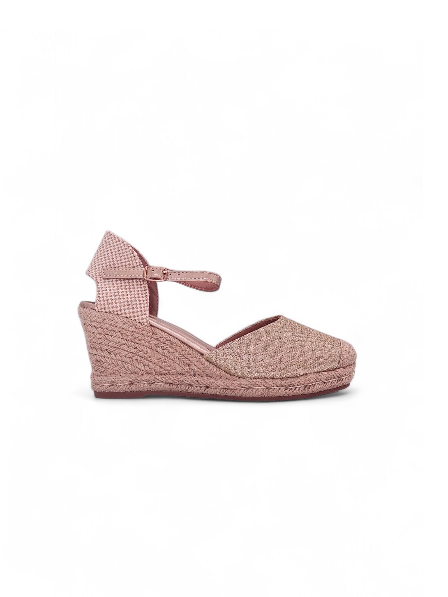13051 - Sandalias de Cuña para Mujer en Color Nude Rosado con Brillo