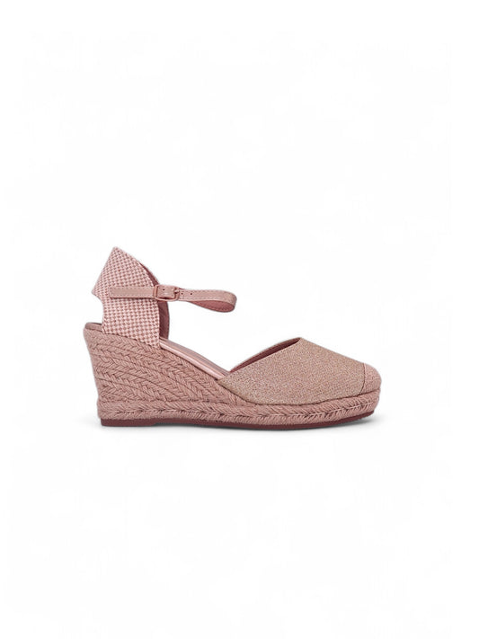 13051 - Sandalias de Cuña para Mujer en Color Nude Rosado con Brillo