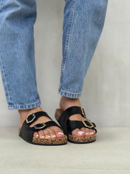 13985 - Sandalias Planas de Mujer con Doble Hebilla