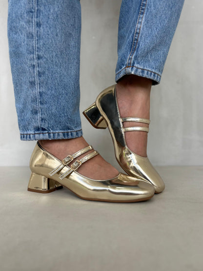 13465 - Zapatos de Tacón Bajo para Mujer Dorados