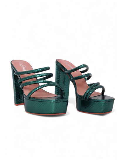 12009 - Sandalias para Mujer en Verde Metálico con Plataforma y Tiras