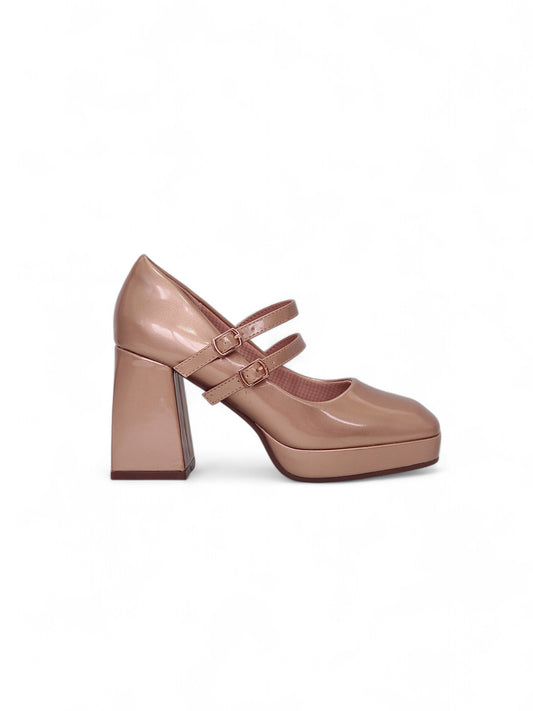 13520 - Zapatos Mary Jane para Mujer en Nude Metálico con Plataforma