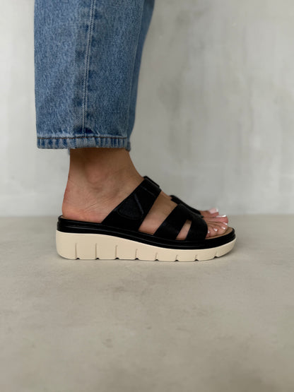 14032 - Sandalias Plataforma para Mujer en Negro con Tiras Anchas