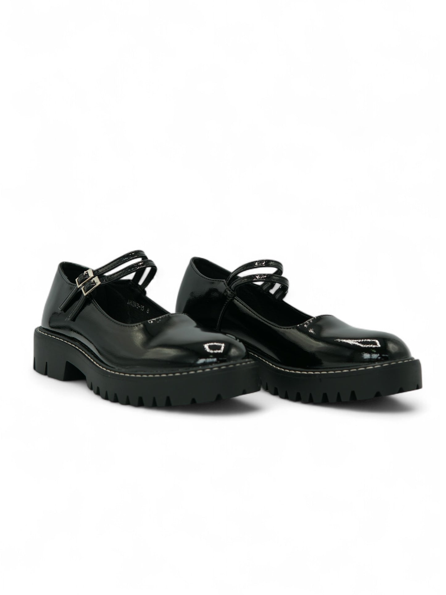 14453 – Mary Jane Negras de Charol con Suela Chunky y Doble Correa