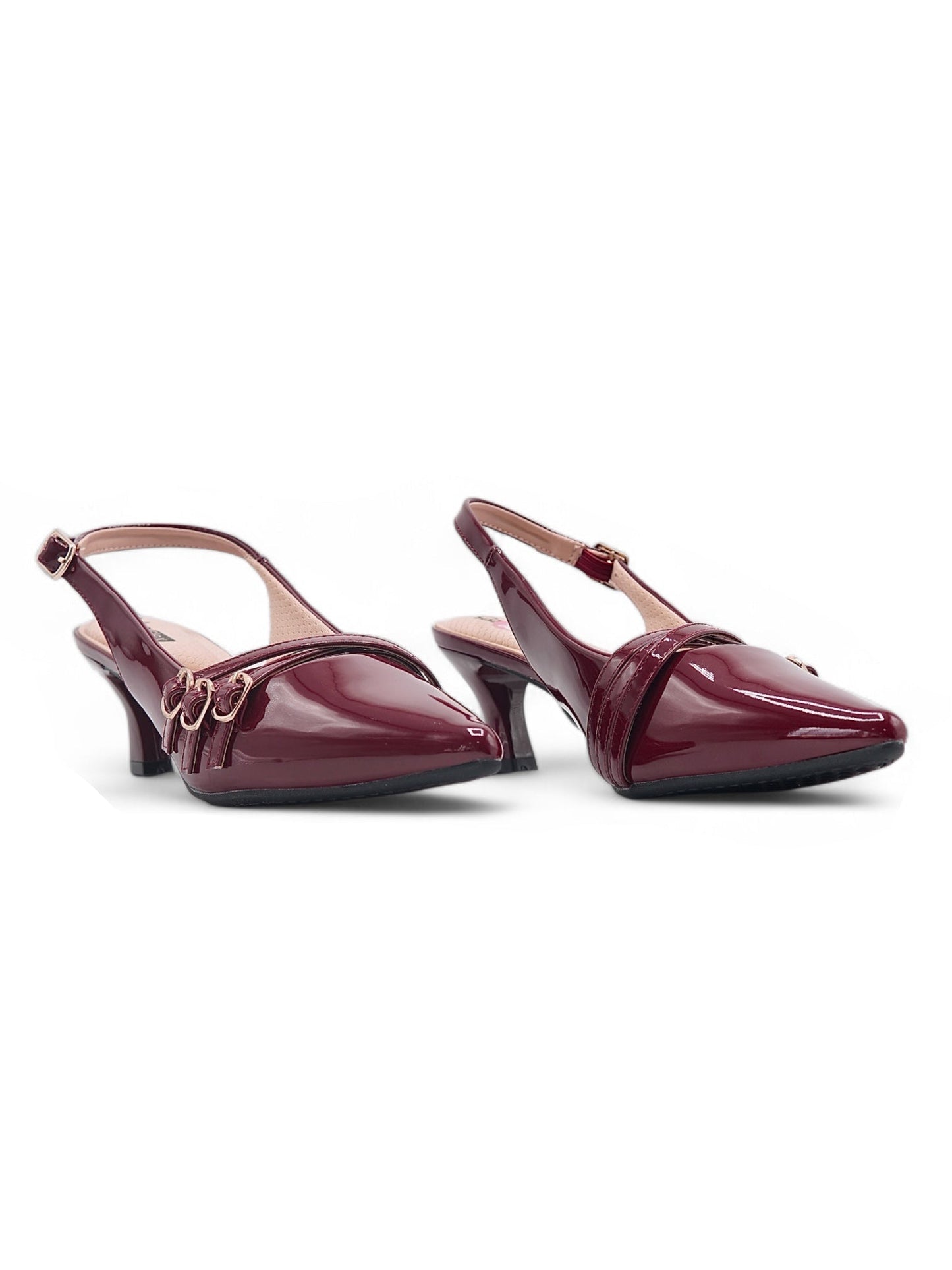 14059 - Zapatos de Charol Vino con Tacón Delgado y Hebillas