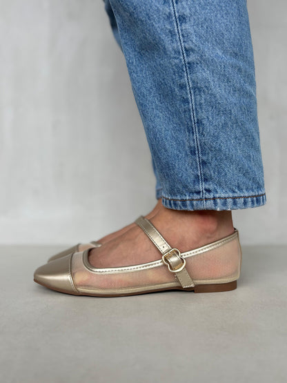 13769 - Bailarinas de Malla en Color Nude con Punta Satinada