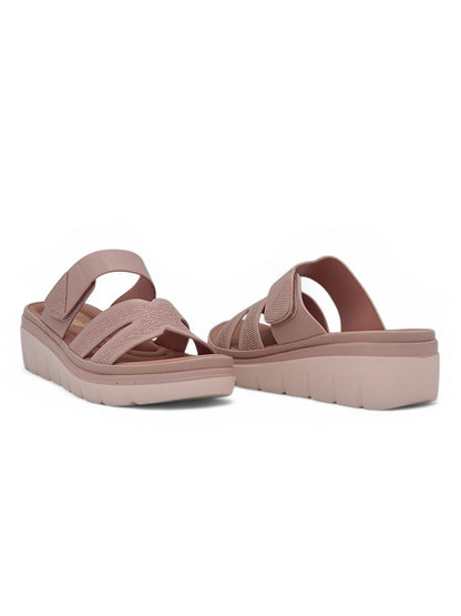 14034 - Sandalias Plataforma para Mujer en Nude Rosado con Tiras Anchas