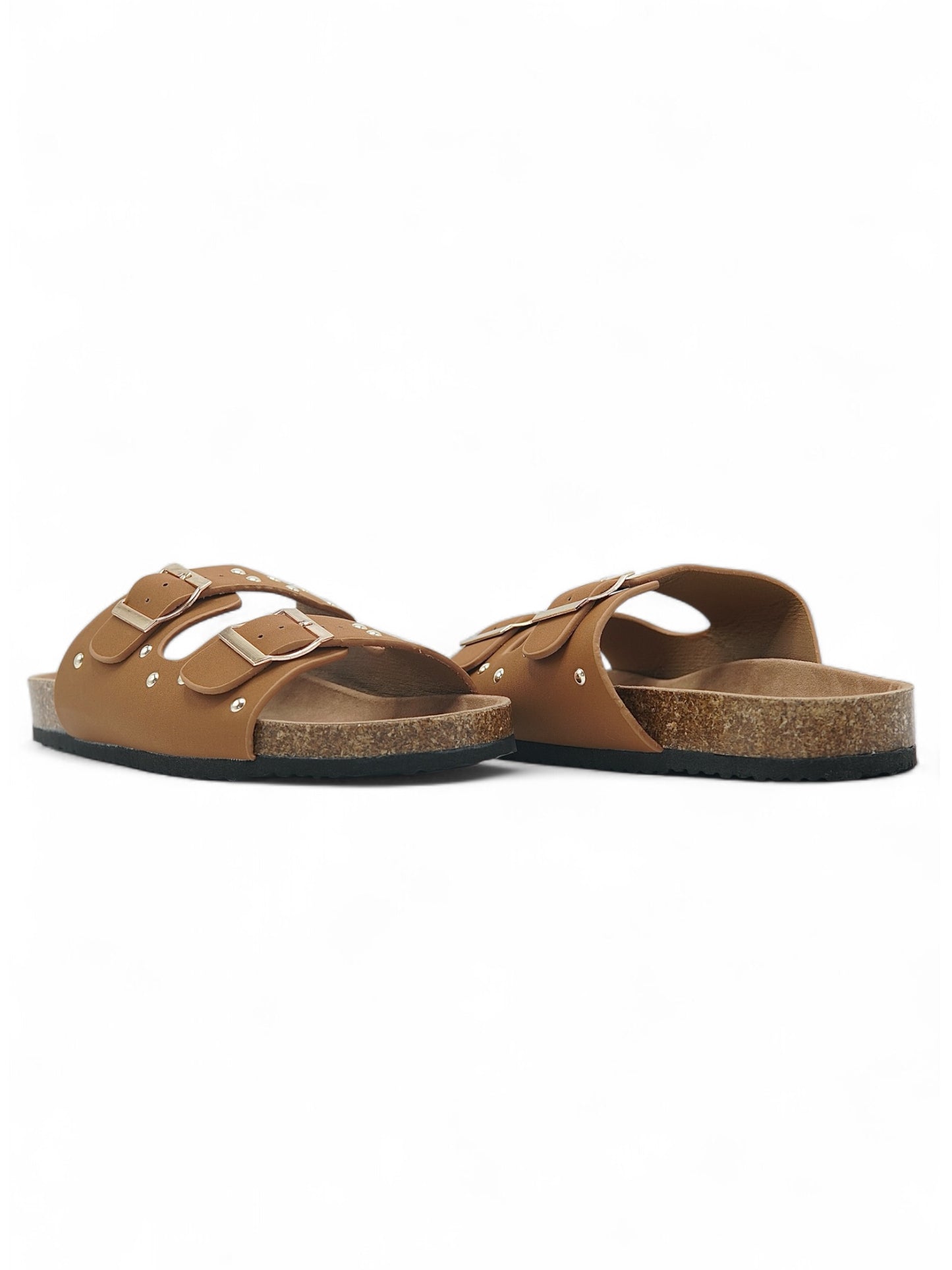14109 - Sandalias de Mujer Camel con Hebillas y Suela de Corcho