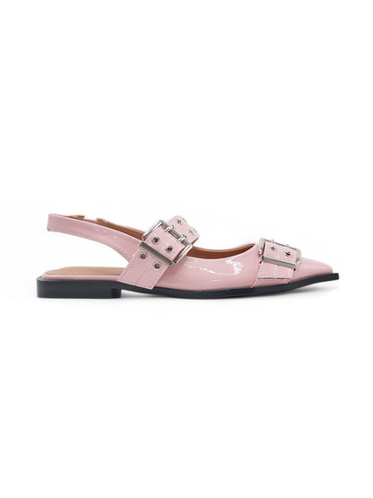 14094 - Zapatos Planos Slingback en Charol Rosado con Hebillas