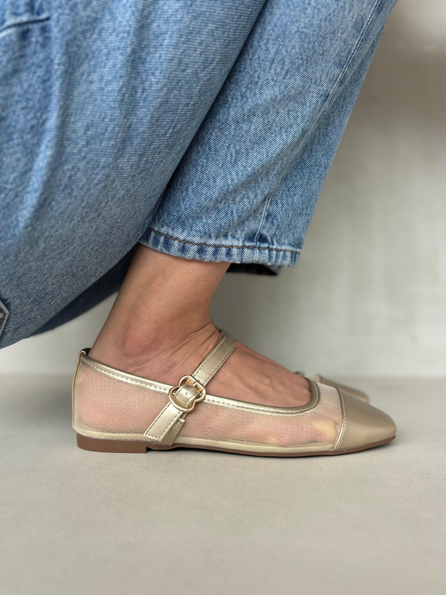 13769 - Bailarinas de Malla en Color Nude con Punta Satinada