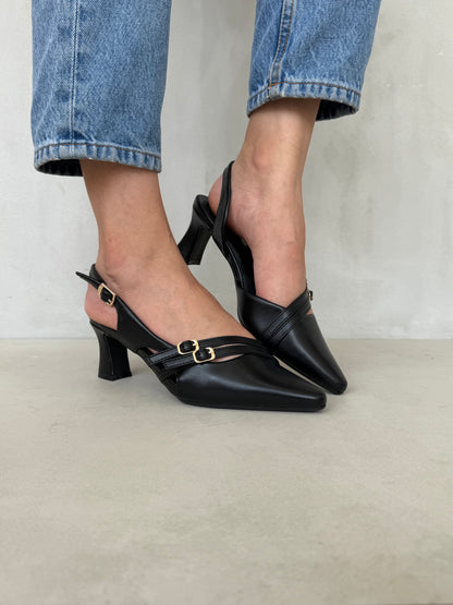 14250 – Zapatos Negros con Tacón y Hebillas Doble Correa