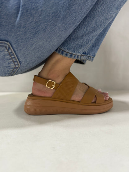 14027-Sandalias de Mujer con Plataforma y Doble Tira Cruzada