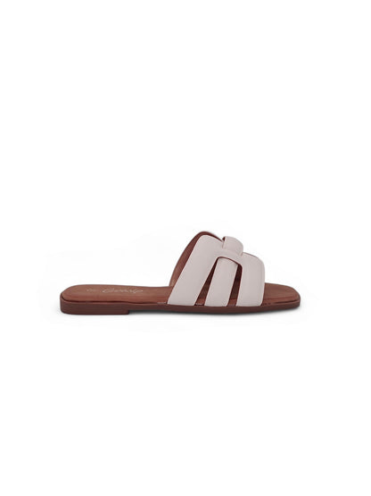 14043 - Sandalias Planas para Mujer en Beige con Tiras Acolchadas