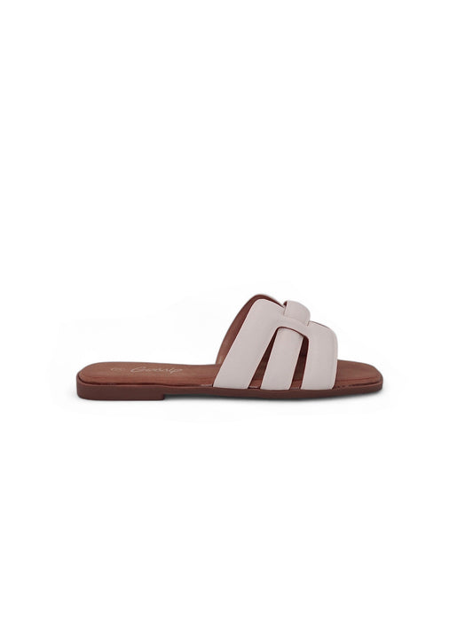 14043 - Sandalias Planas para Mujer en Beige con Tiras Acolchadas