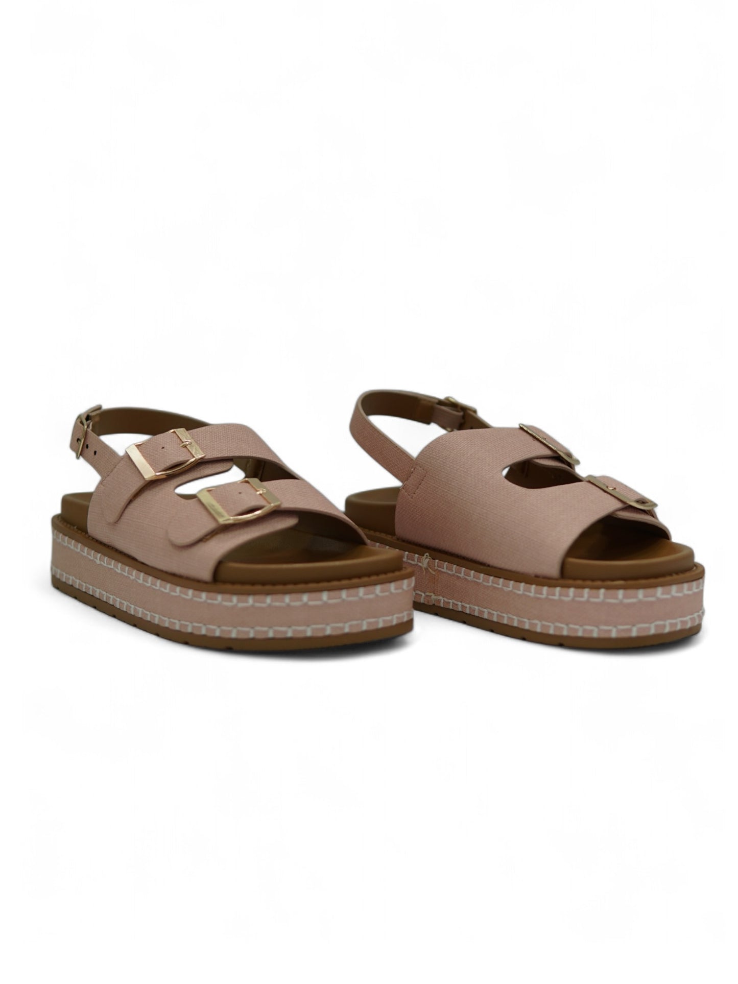 14348 – Sandalias Rosa Viejo con Plataforma Alta y Hebillas Doradas