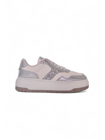 13560 - Tenis Urbanas para Mujer en Blanco con Detalles Plateados y Brillantes